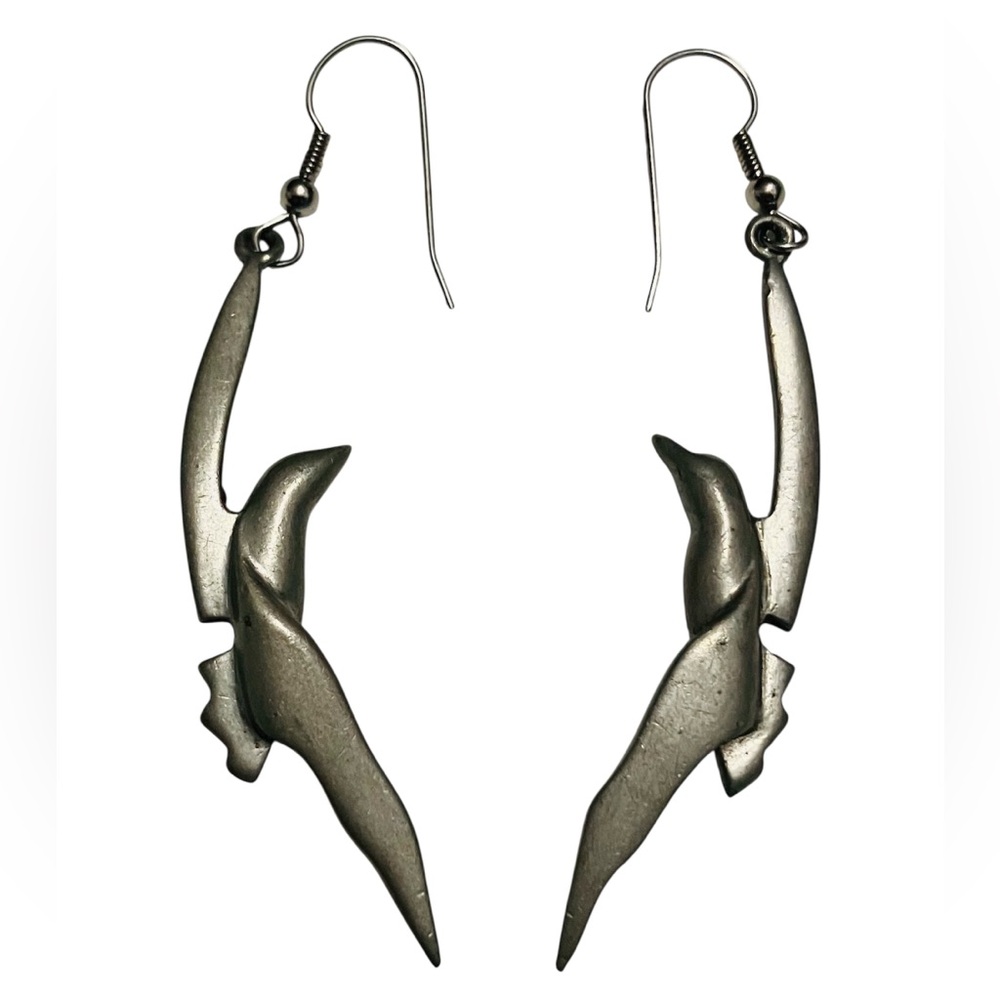 Vintage Designer Anna Molin Modernist Cast Bird in Flight Earrings
